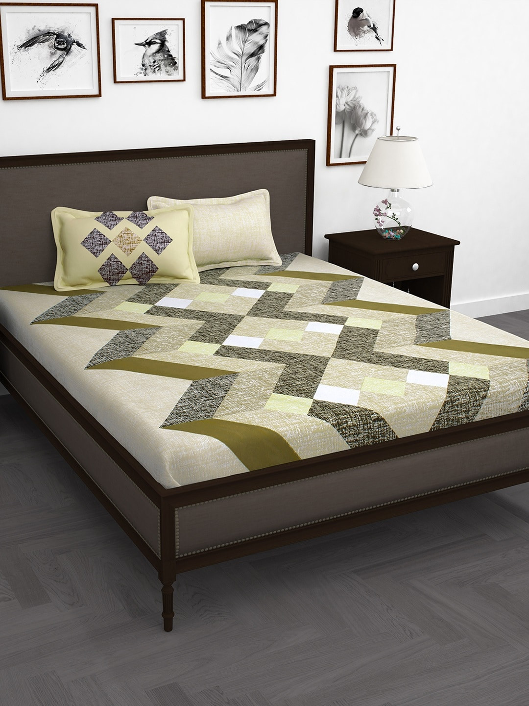 

Story@home Green & Grey Printed 240TC Cotton 1 King Bedsheet with 2 Pillow Covers