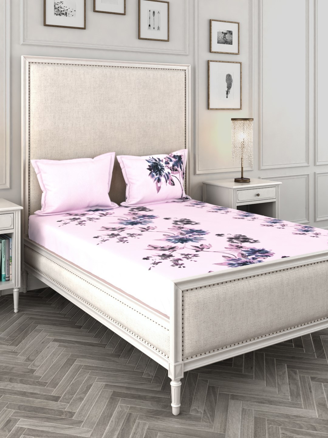 

Story@home Pink & Blue Floral Print 240TC Cotton 1 King Bedsheet with 2 Pillow Covers