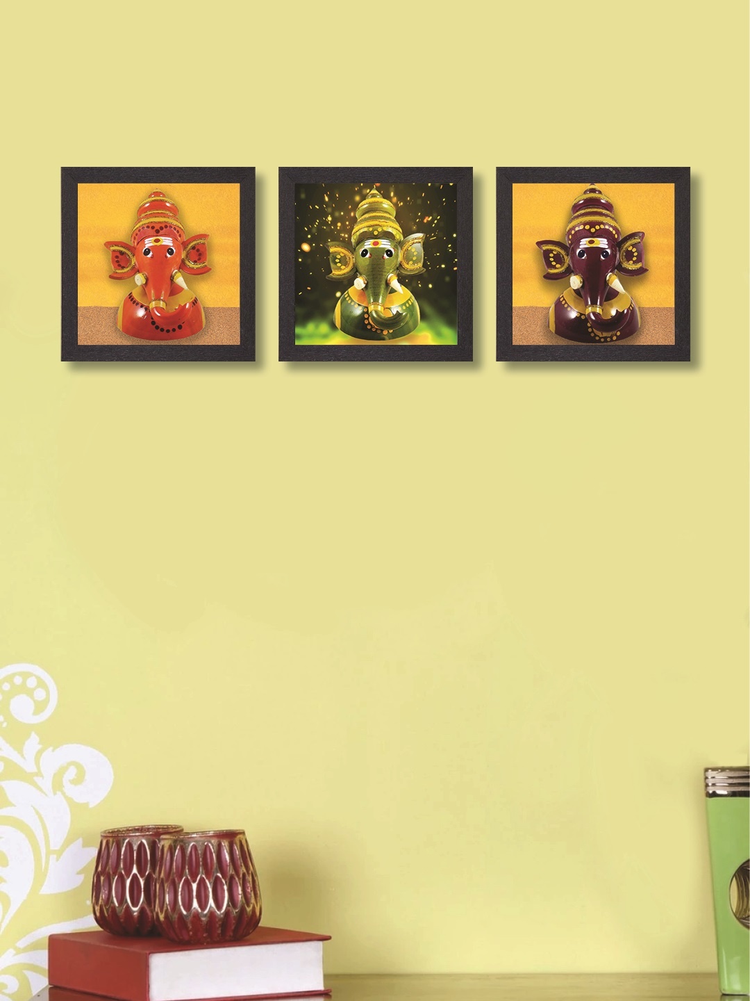 

nest ART Multicoloured Set of 3 Lord Ganesha Synthetic Wood Wall Art, Multi