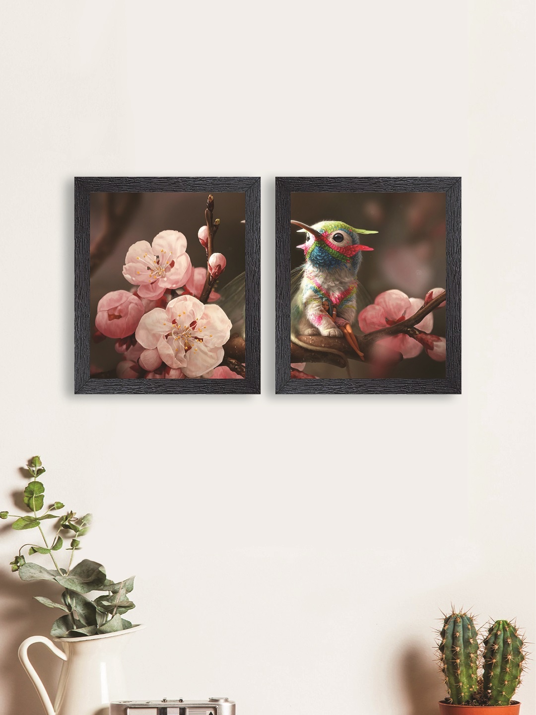

nest ART Multicoloured Set of 2 Flowers & Birds Synthetic Wood Wall Art, Multi