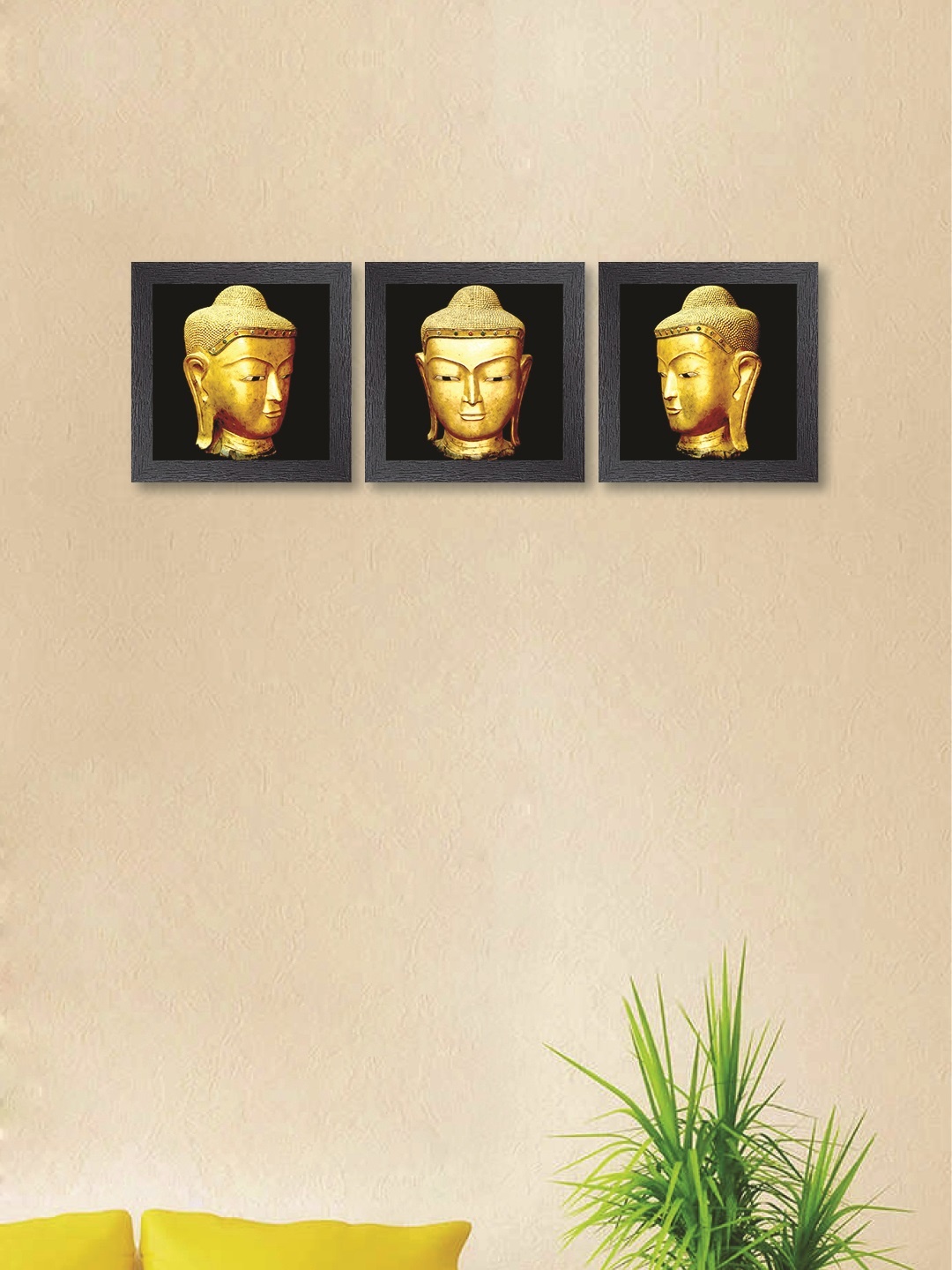 

nest ART Black & Gold-Toned Set of 3 Lord Buddha Synthetic Wood Wall Art
