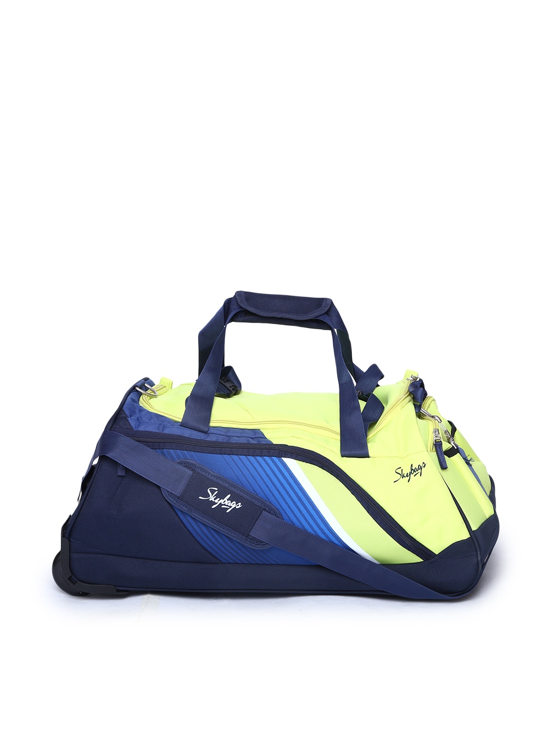 

Skybags Unisex Navy Blue and Lime Yellow Colourblocked Arco Trolley Duffle Bag