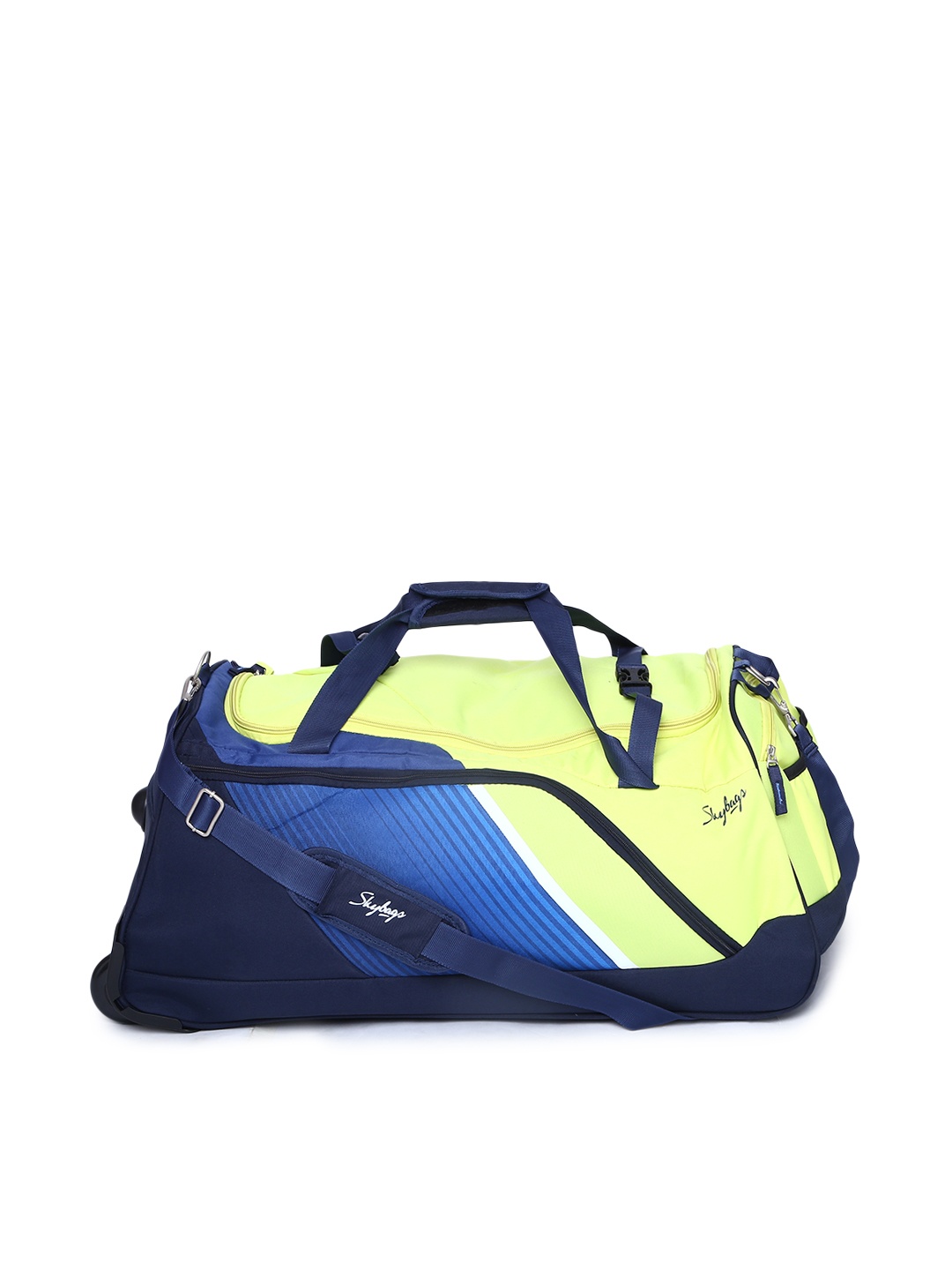 

Skybags Unisex Navy Blue and Lime Yellow Colourblocked Arco Trolley Duffle Bag