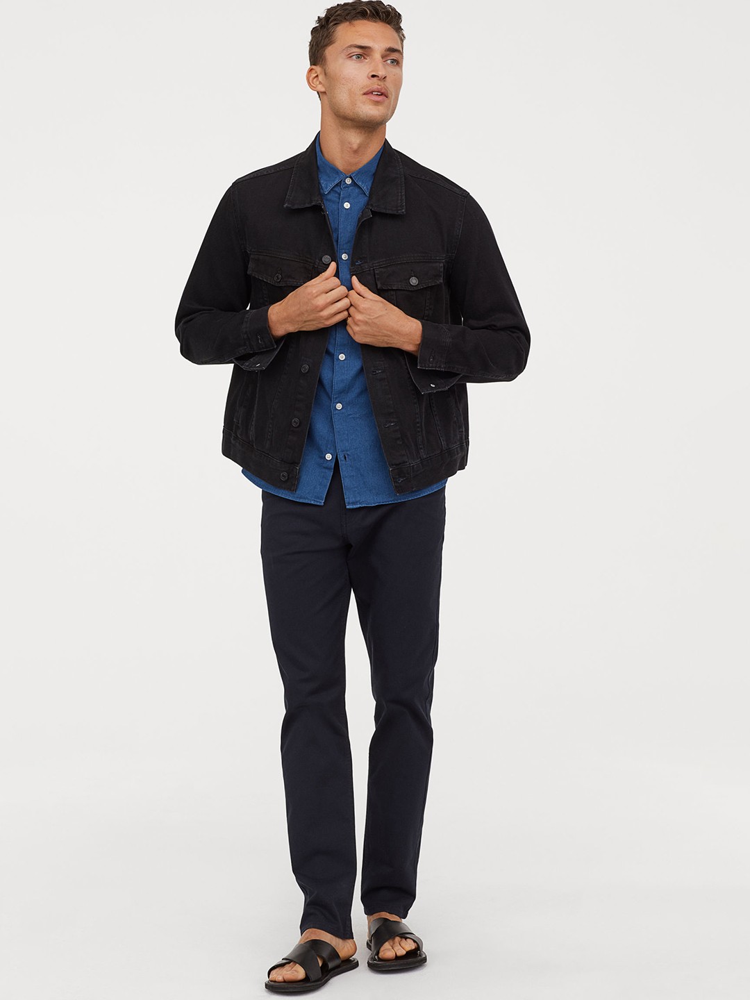 

H&M Men Blue Solid Twill Trousers Slim Fit