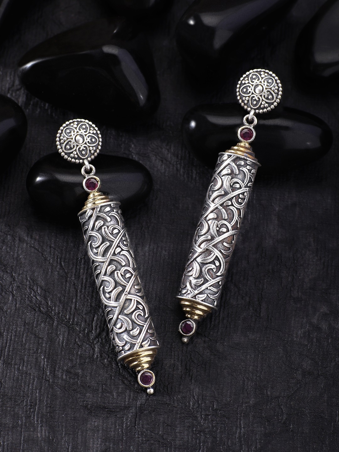 

Peora Pink & Silver-Toned Contemporary Drop Earrings