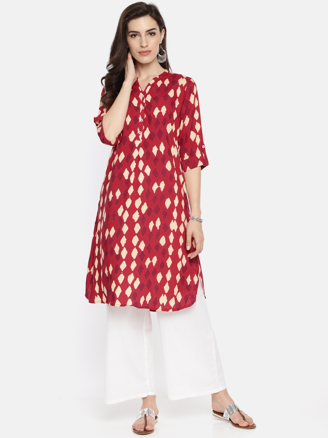 

Global Desi Women Red & Beige Printed Straight Kurta