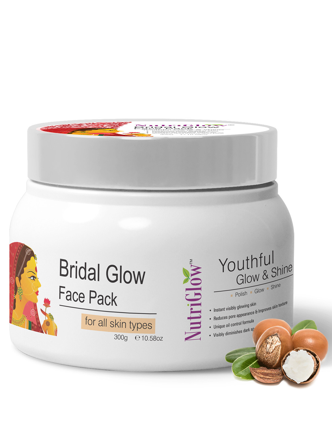 

NutriGlow Sustainable Bridal Glow Face Pack for All Skin Types - 300g, White