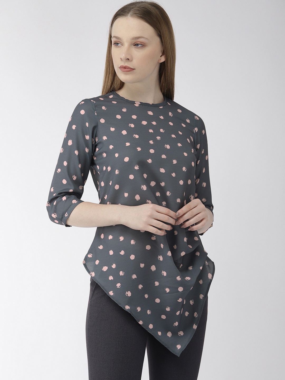 

Park Avenue Women Charcoal Polka Dot Printed Top