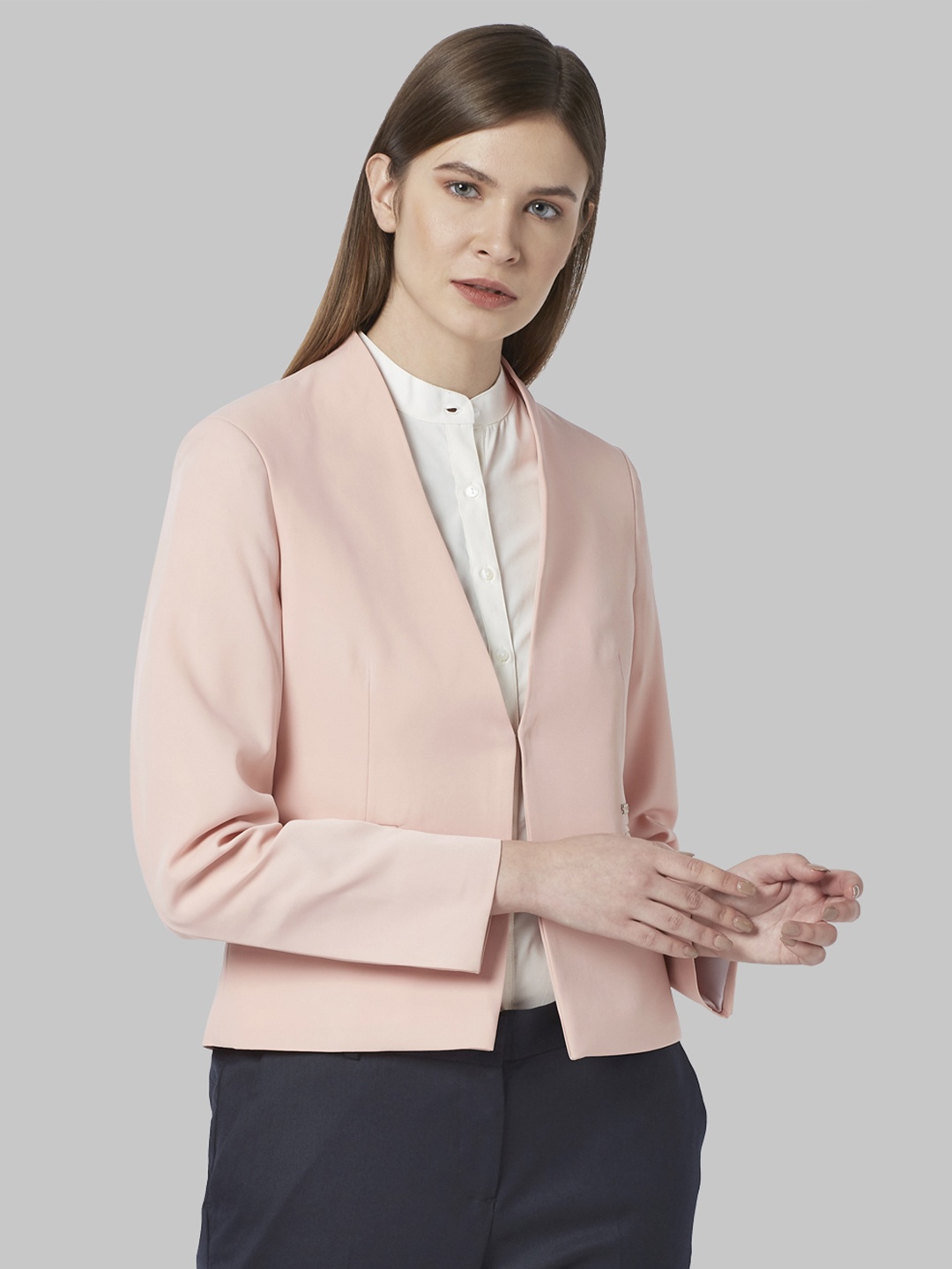 

Park Avenue Women Peach Solid Single-Breasted Formal Blazer