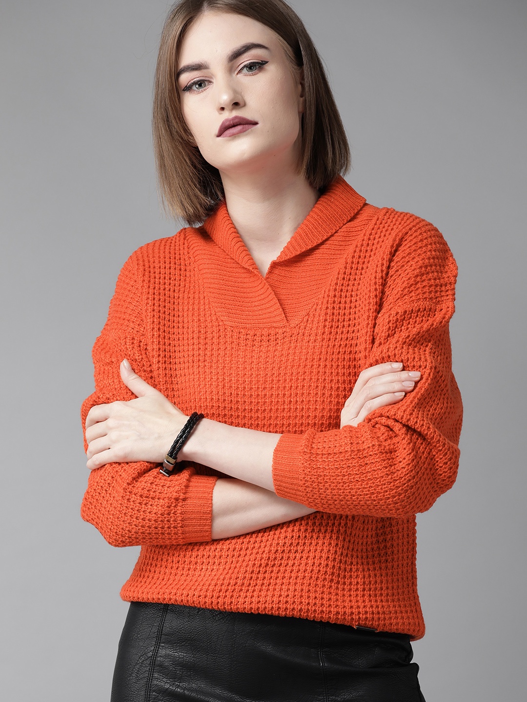 

The Roadster Lifestyle Co Women Orange Solid Sweater