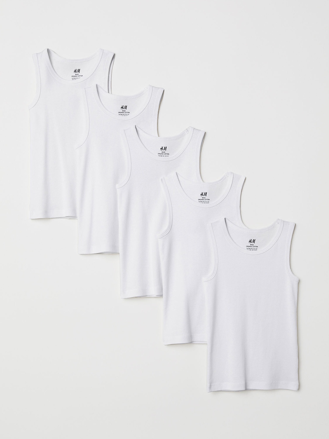 

HM Boys Sustainable 5-Pack Cotton Vest Pure Cotton T-shirts, White