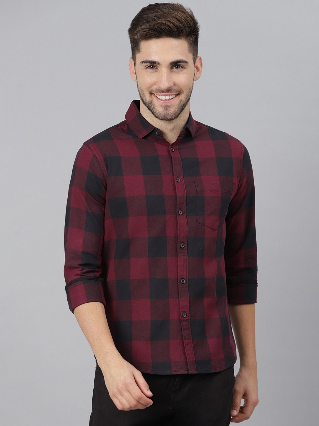 

Dennis Lingo Men Maroon Slim Fit Checked Casual Shirt