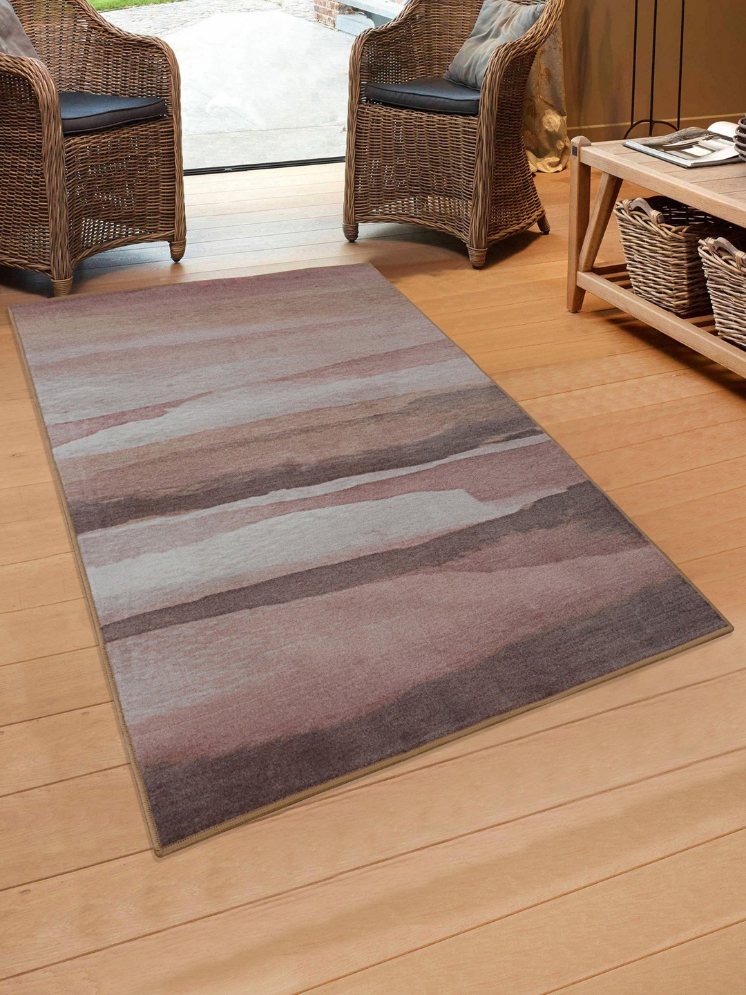 

RUGSMITH Orange & Brown Printed Anti-Skid Carpets