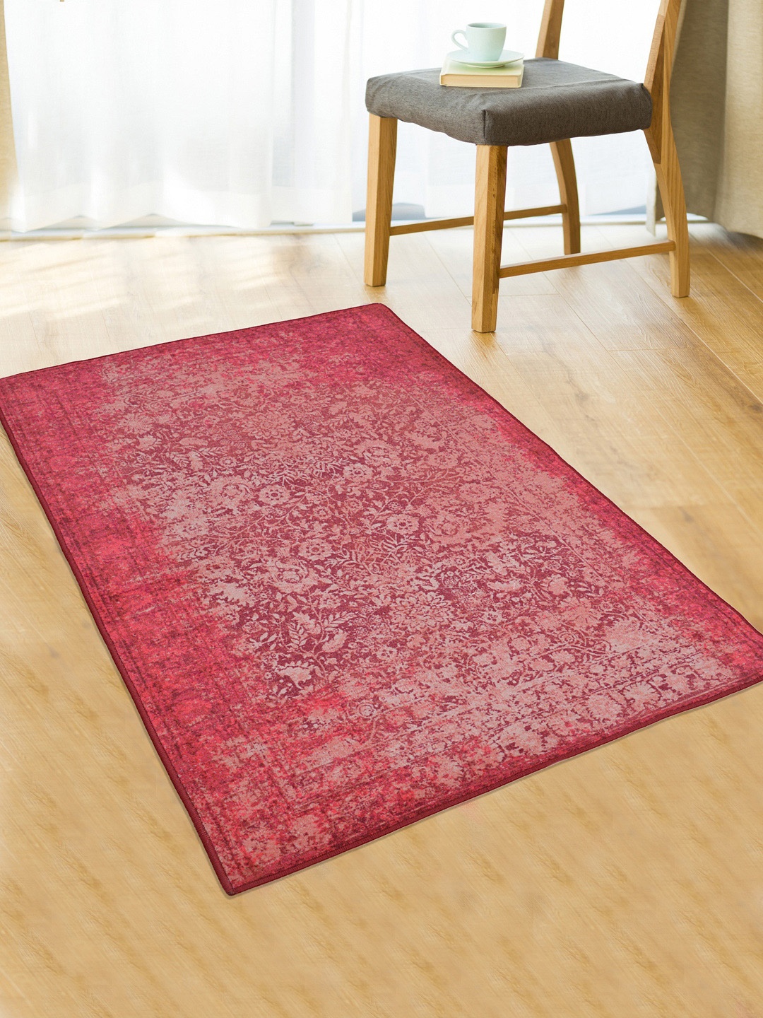 RUGSMITH Pink Printed Anti-Skid Carpets