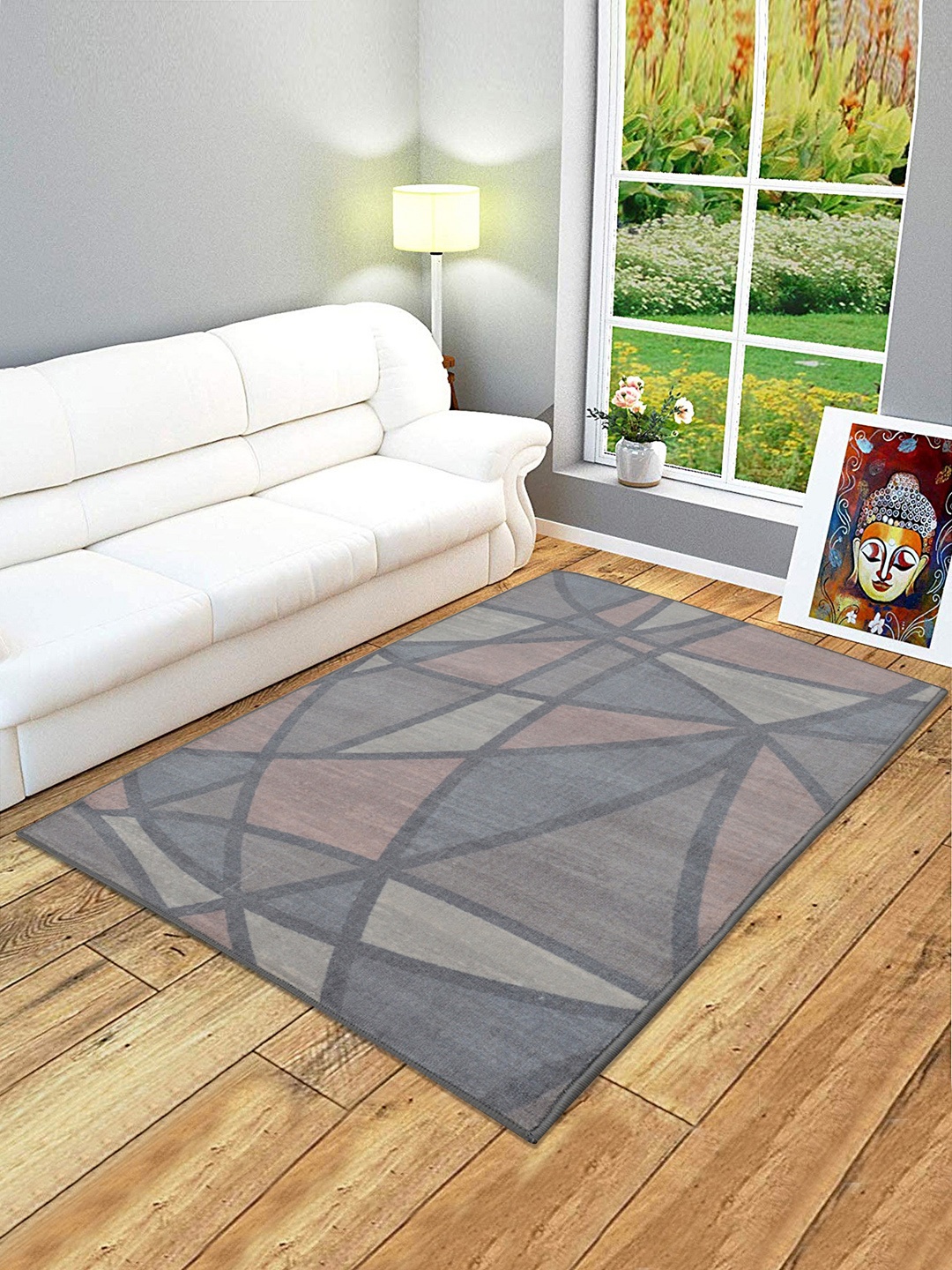 

RUGSMITH Grey & Pink Printed Anti-Skid Carpets