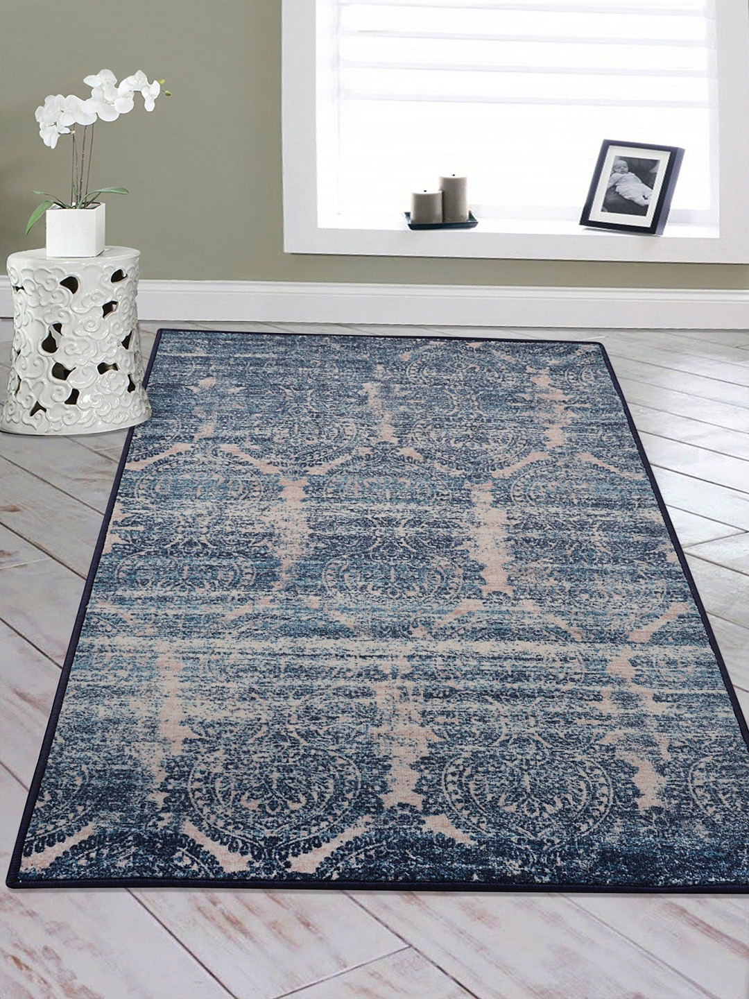 

RUGSMITH Pink & Grey Printed Anti-Skid Carpets