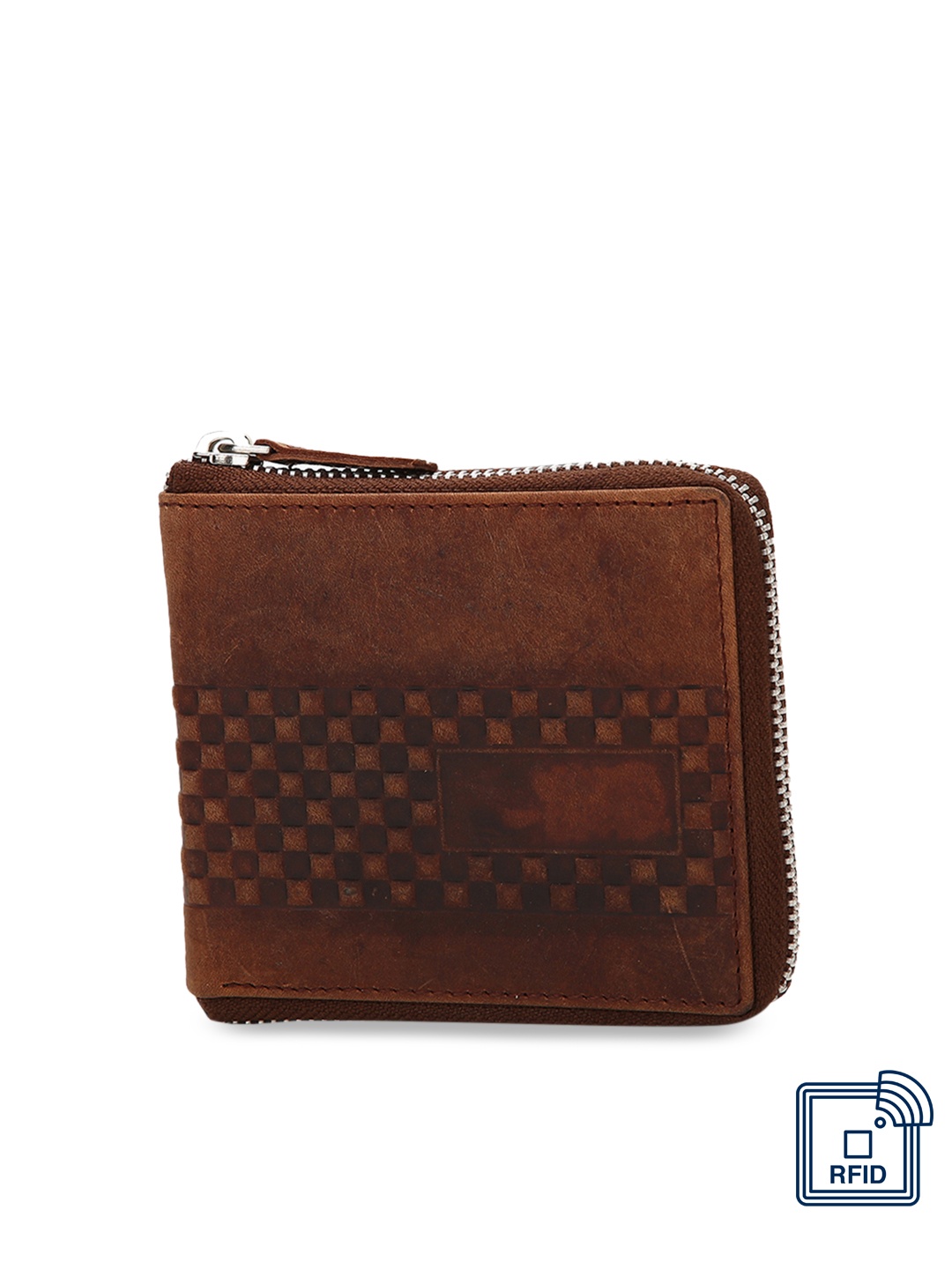 

Teakwood Leathers Men Brown Textured Zip Around Wallet