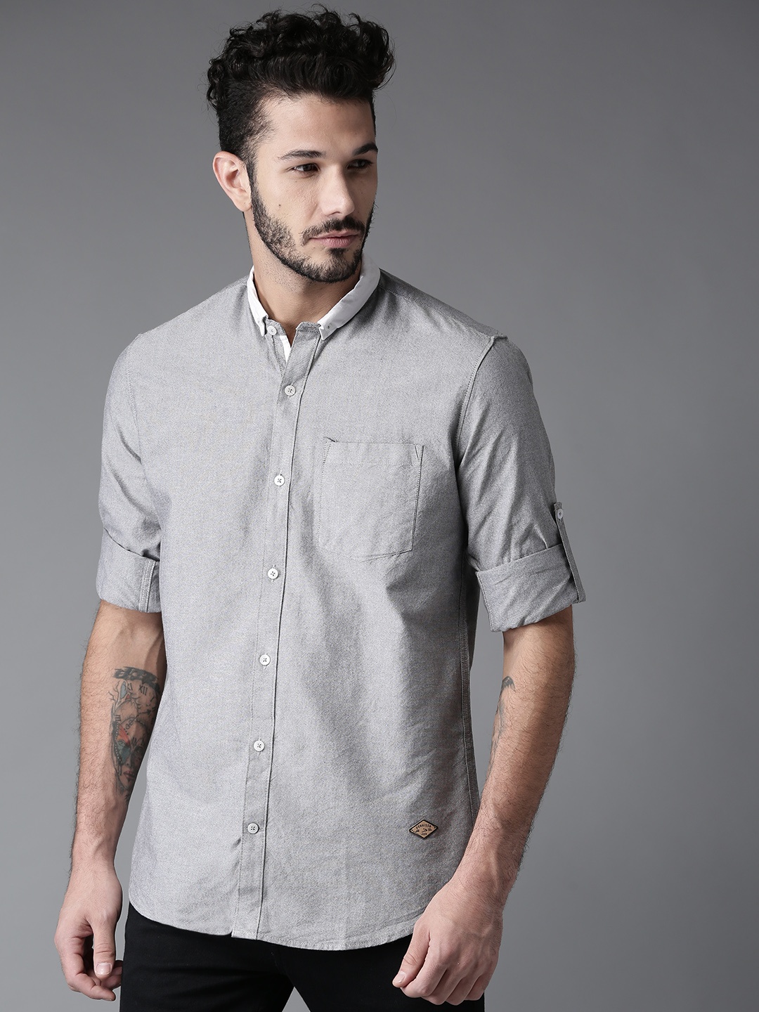 

DENNISON Men Grey Smart Regular Fit Solid Casual Shirt