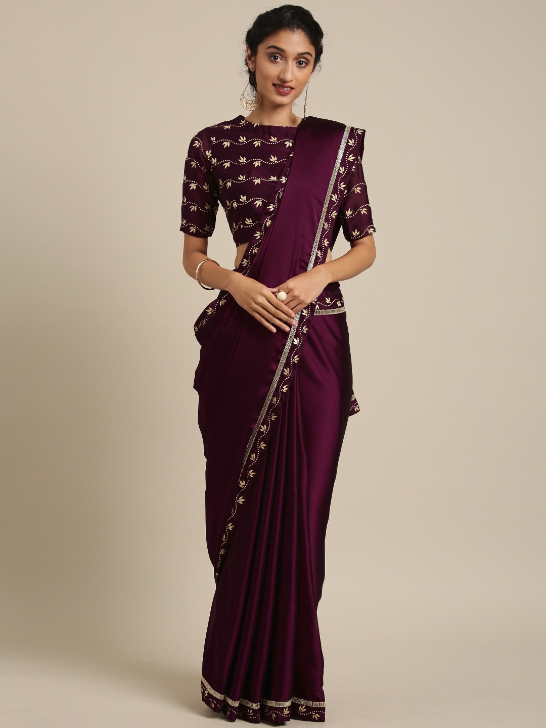 

Inddus Purple Solid Silk Blend Saree