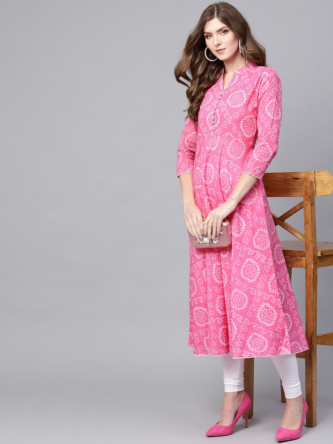 

AHIKA Women Pink & White Bandhani Print A-Line Kurta