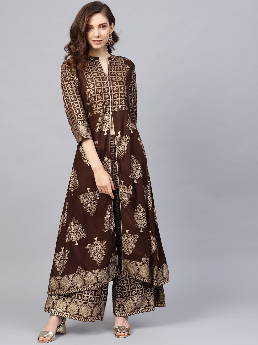

Varanga Women Brown & Golden Foil Print Kurta with Palazzos