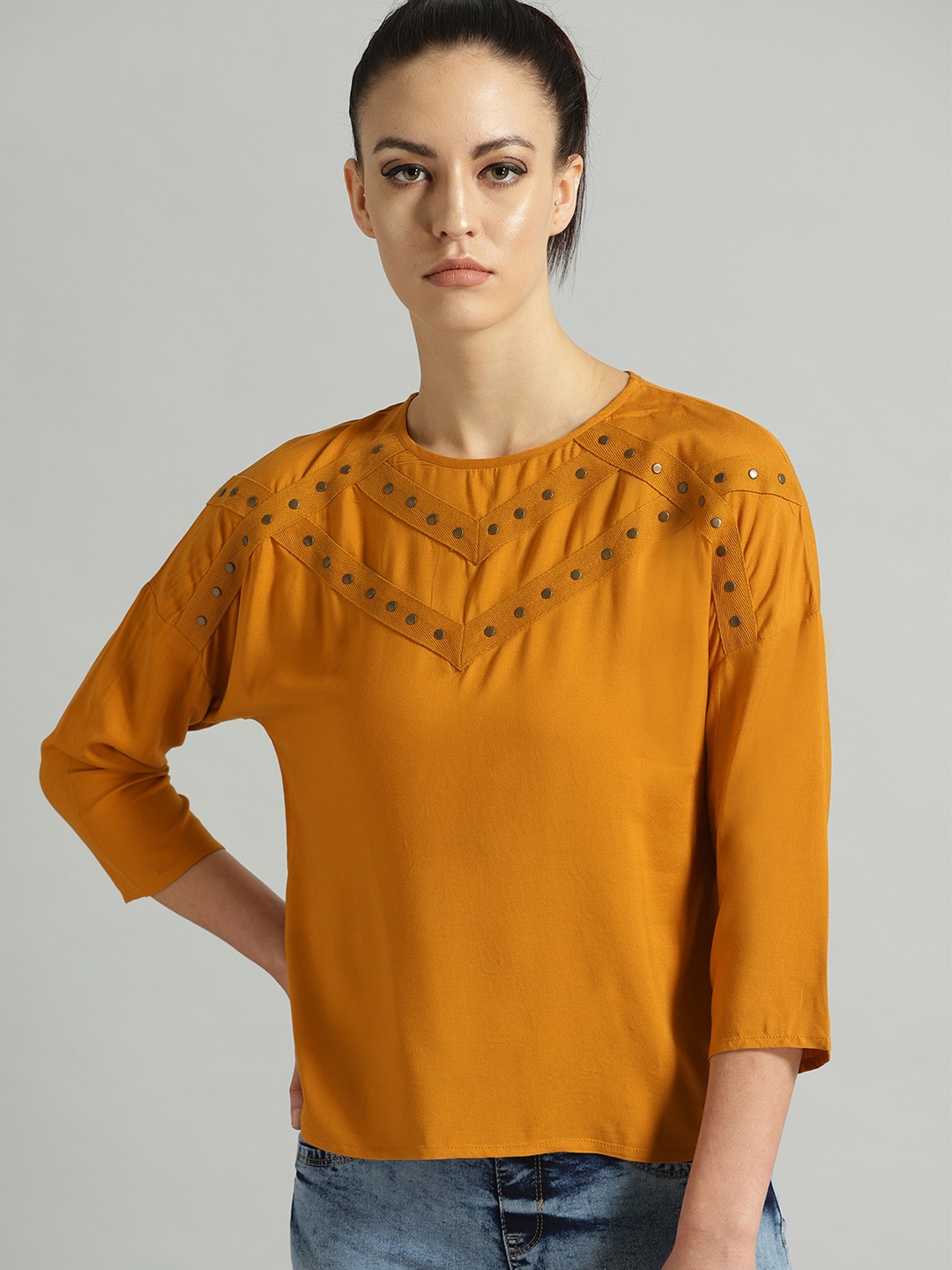

The Roadster Lifestyle Co Women Mustard Yellow Solid Top