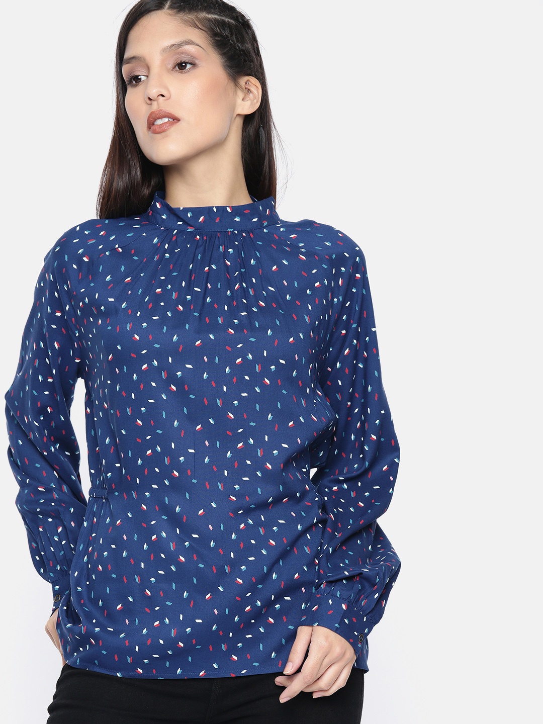 

The Roadster Lifestyle Co Women Navy Blue Printed Top