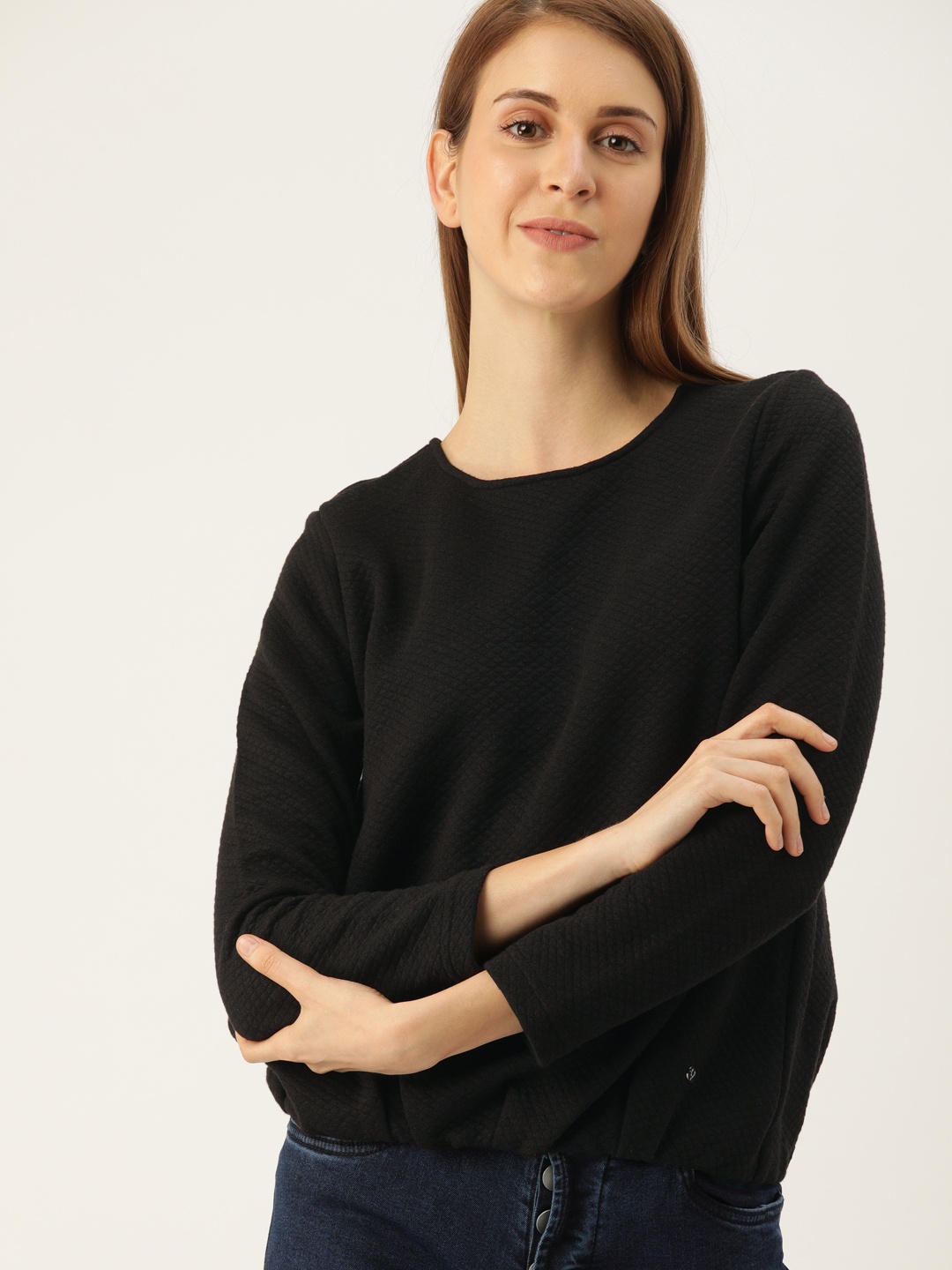 

Allen Solly Woman Black Self Design Sweatshirt