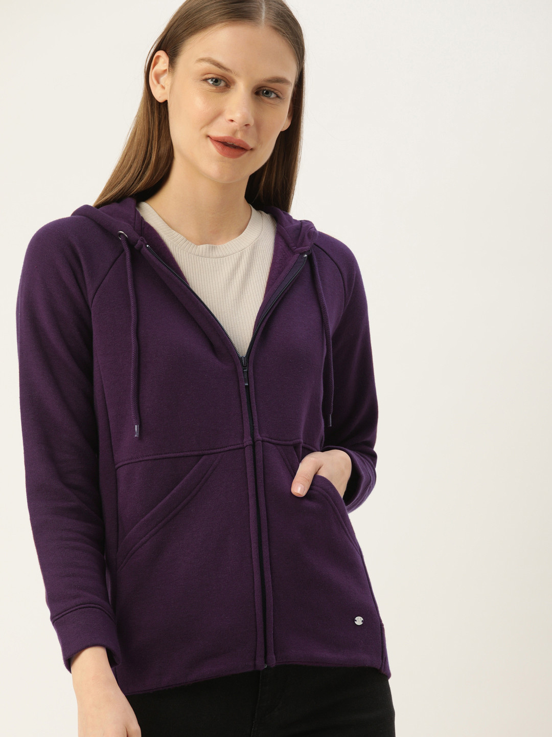 

Allen Solly Woman Women Purple Solid Hooded Sweatshirt
