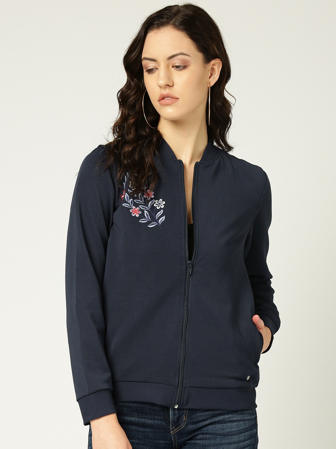 

Allen Solly Woman Women Navy Blue Self Striped Tailored Jacket