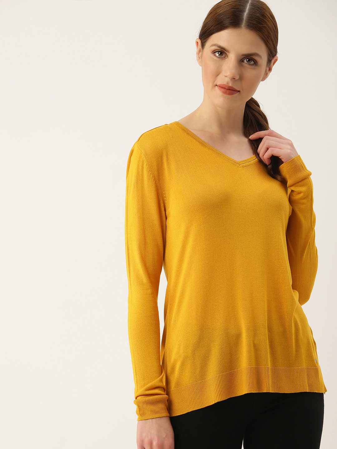 

Allen Solly Woman Mustard Yellow Solid Regular Top