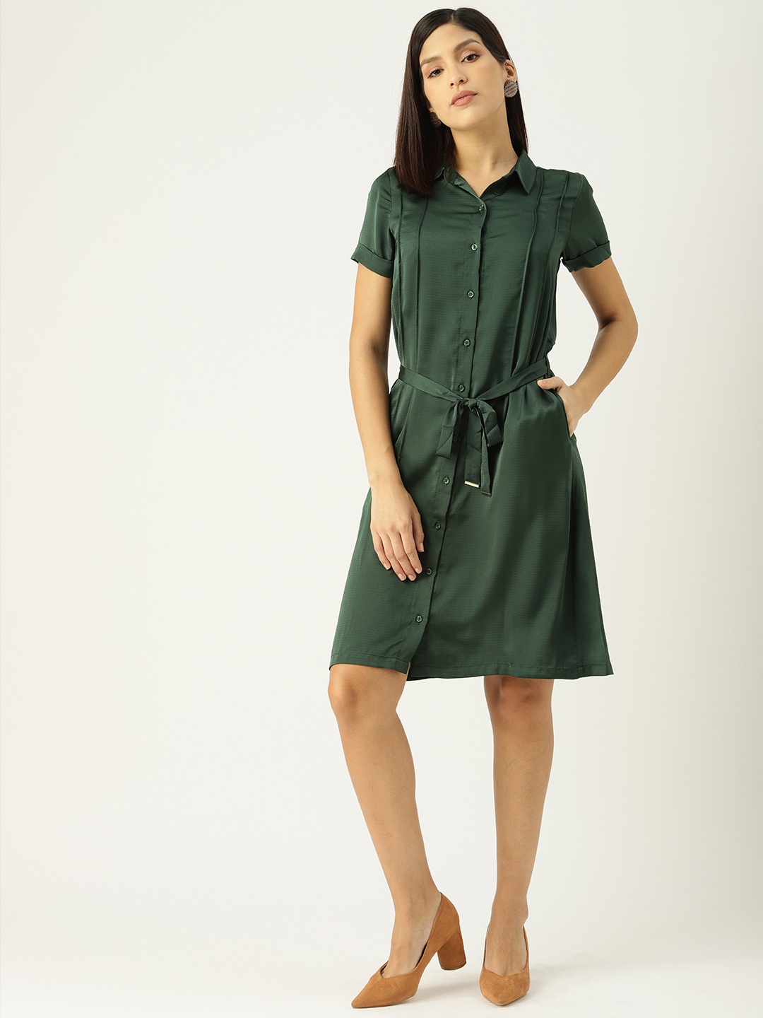 

Allen Solly Woman Green Solid Shirt Dress