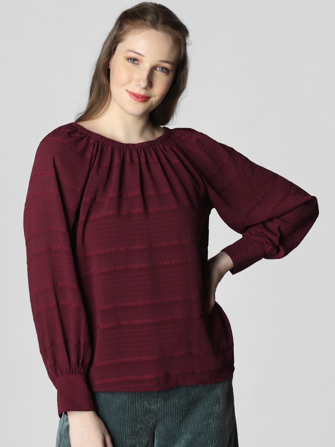 

Vero Moda Women Burgundy Striped Top