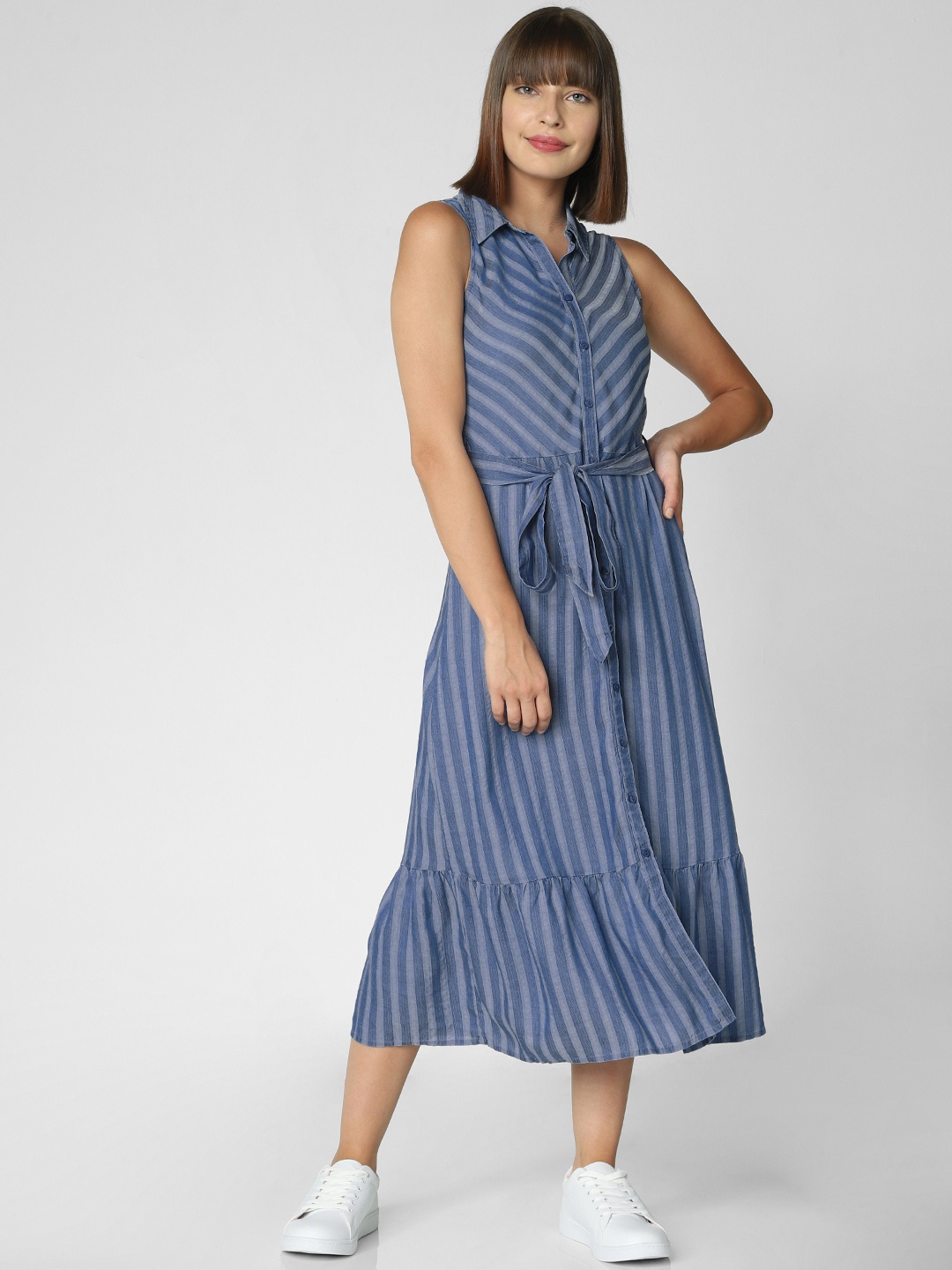 

Vero Moda Women Striped Blue Fit and Flare Dress