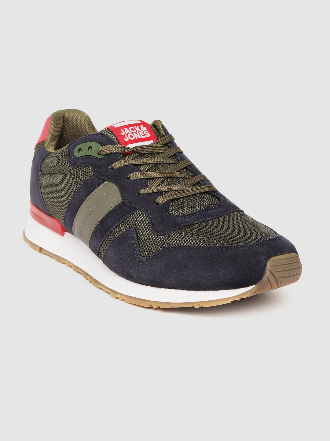 

Jack & Jones Men Olive Green & Navy Colourblocked Sneakers