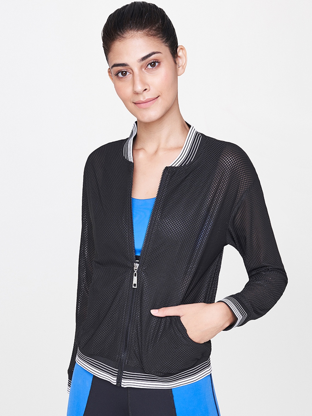 

AND Women Black Self Design Activewear Bomber Jacket