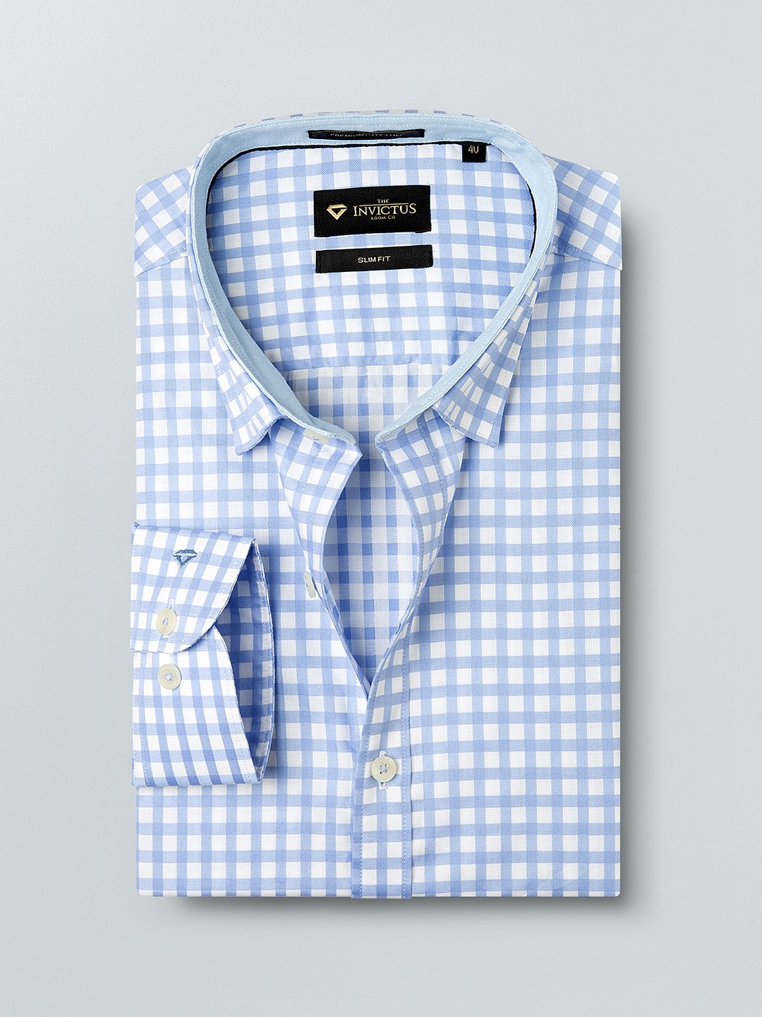 

INVICTUS Blue & White Checked Slim Fit Formal Shirt