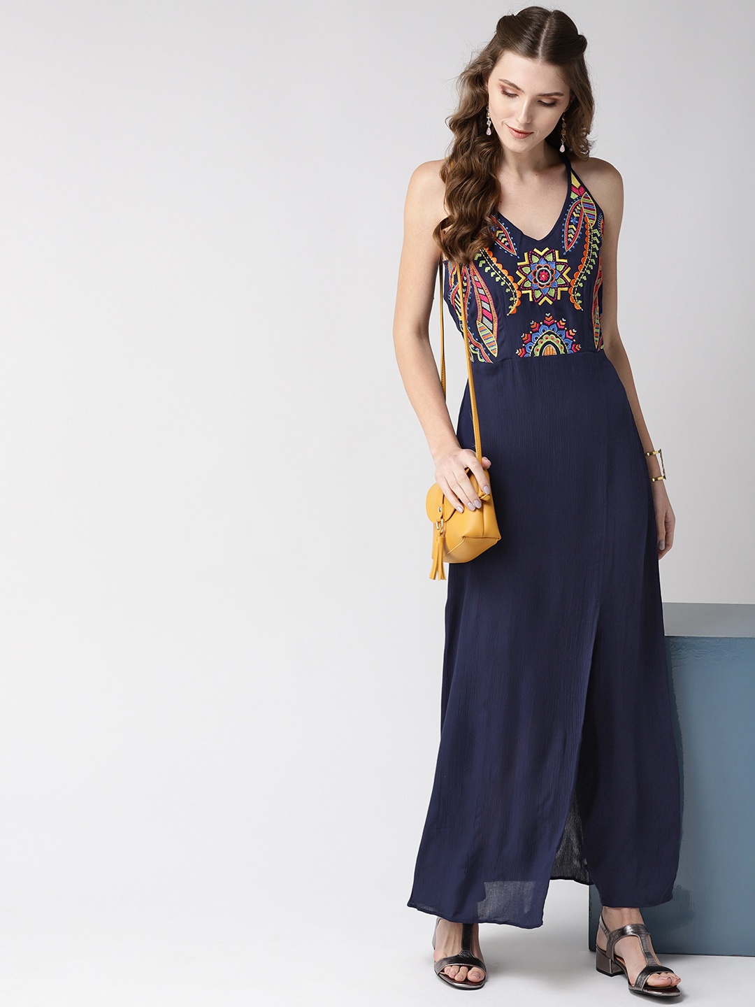 

Taurus Women Navy Blue Embroidered Detail Maxi Dress