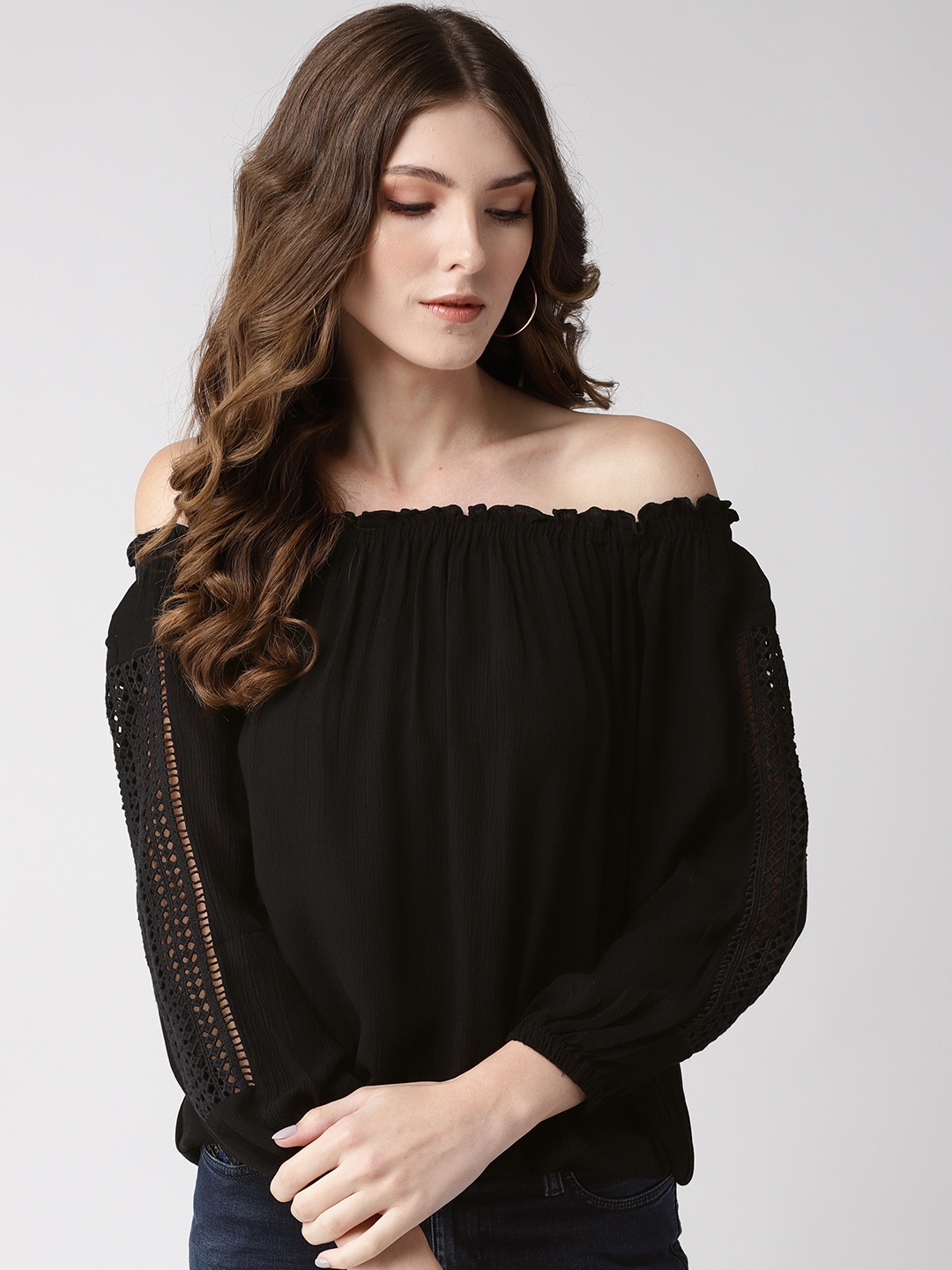 

Taurus Women Black Solid Bardot Top