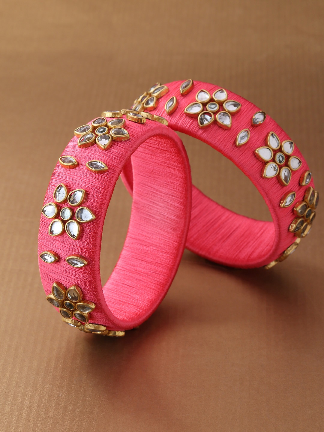 

Priyaasi Set of 2 Pink Gold-Plated Kundan-Studded Handcrafted Bangles