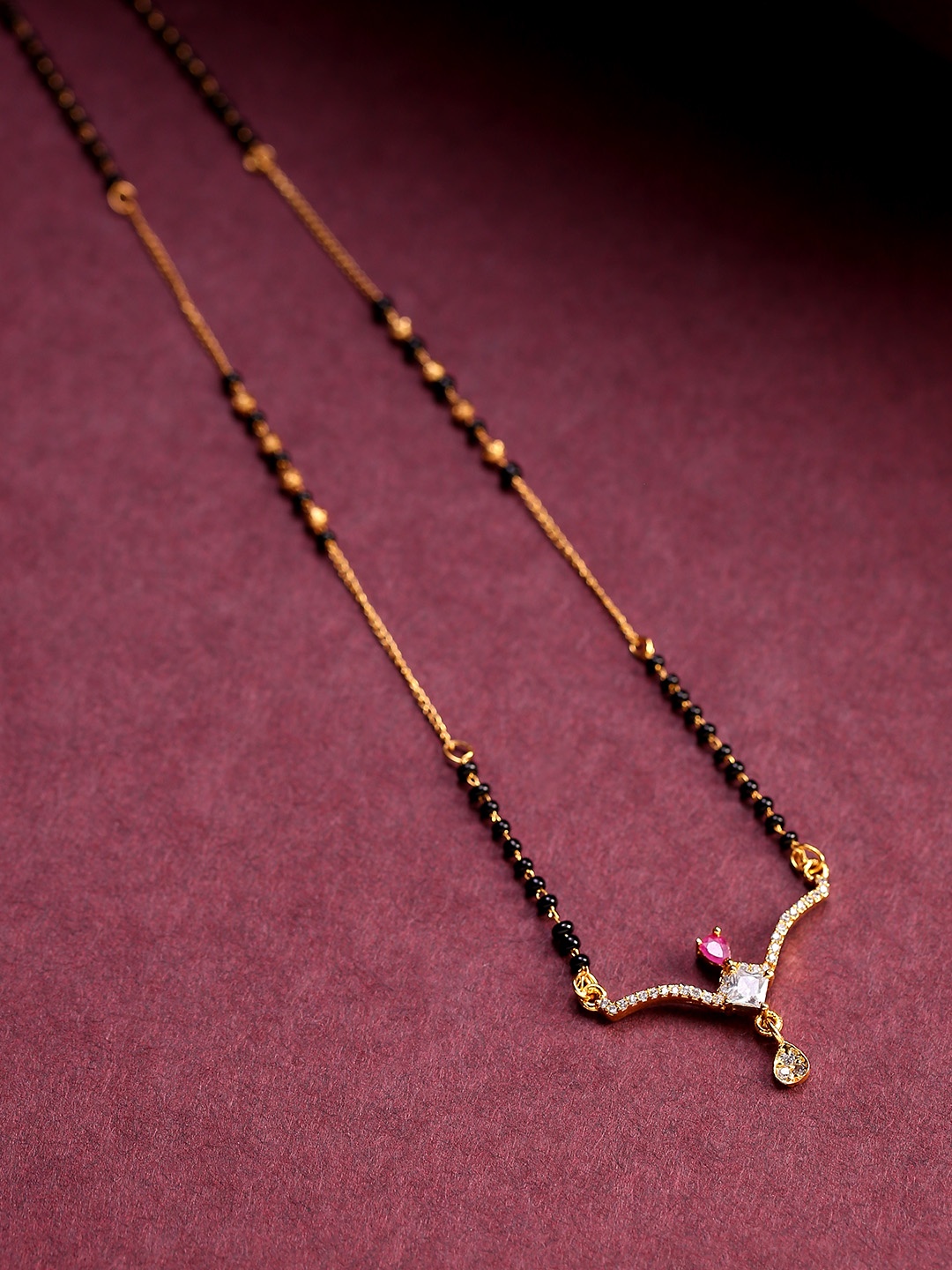 

Priyaasi Black Gold-Plated AD-Studded & Beaded Mangalsutra