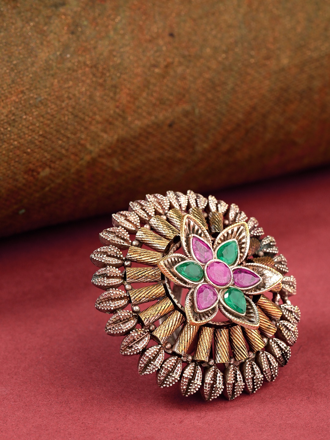

Priyaasi Women Gold-Plated Stone-Studded Handcrafted Adjustable Finger Ring