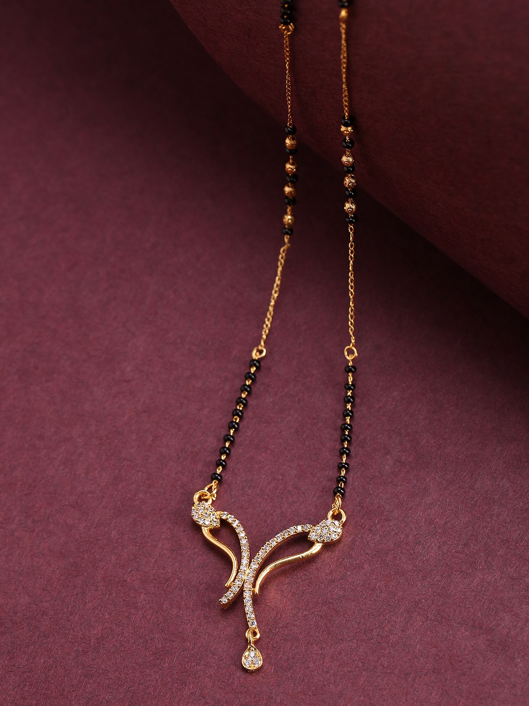 

Priyaasi Black Gold-Plated AD-Studded & Beaded Mangalsutra