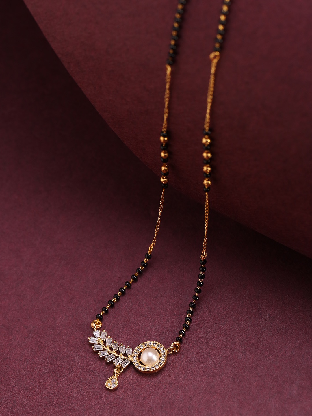 

Priyaasi Black Gold-Plated AD-Studded & Beaded Mangalsutra