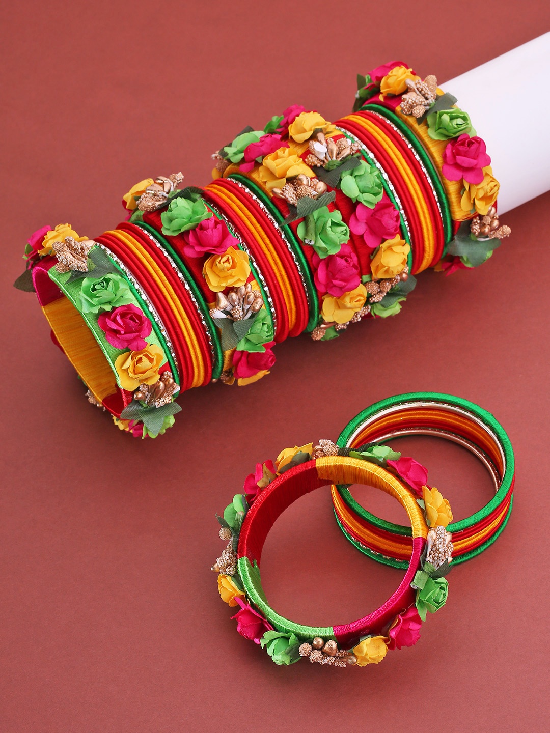 

Priyaasi Set of 46 Handcrafted Floral Bangles, Pink