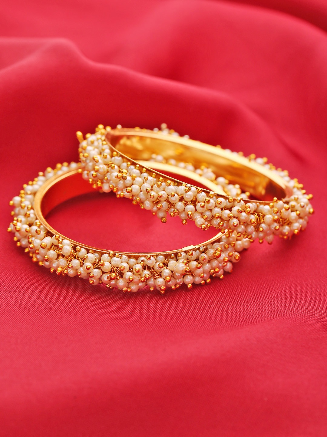 

Priyaasi Set of 2 Off-White Gold-Plated Beaded Handcrafted Bangles