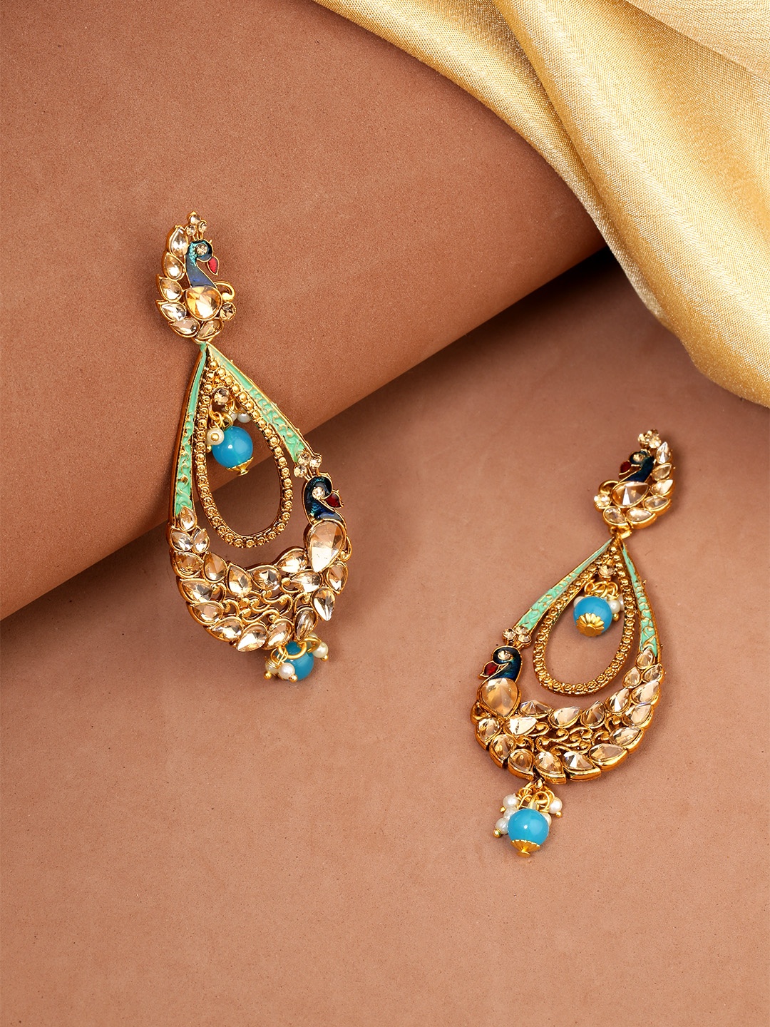 

Priyaasi Blue Gold-Plated Handcrafted Peacock Shaped Drop Earrings