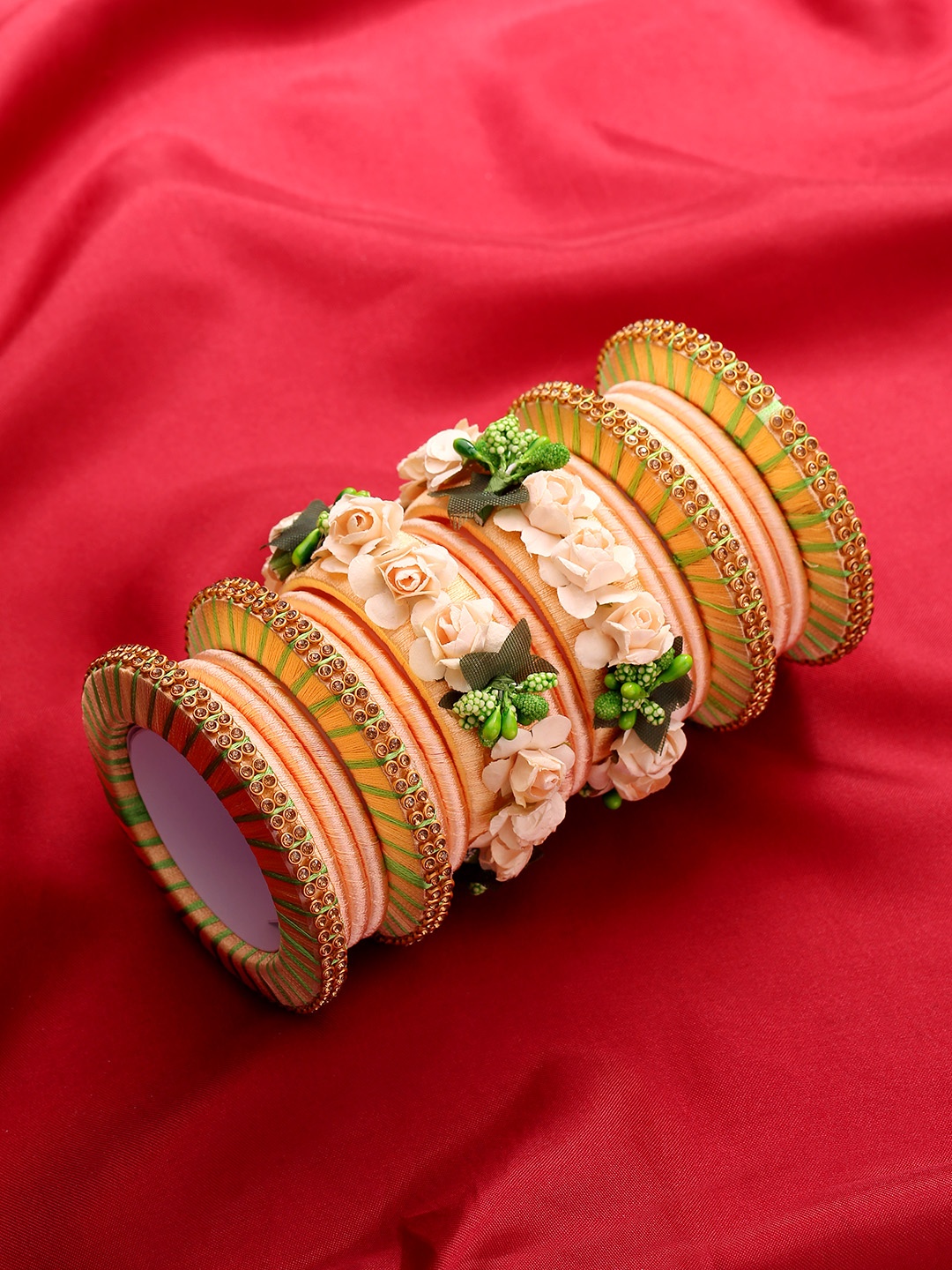 

Priyaasi Set of 18 Handcrafted Bangles, Peach