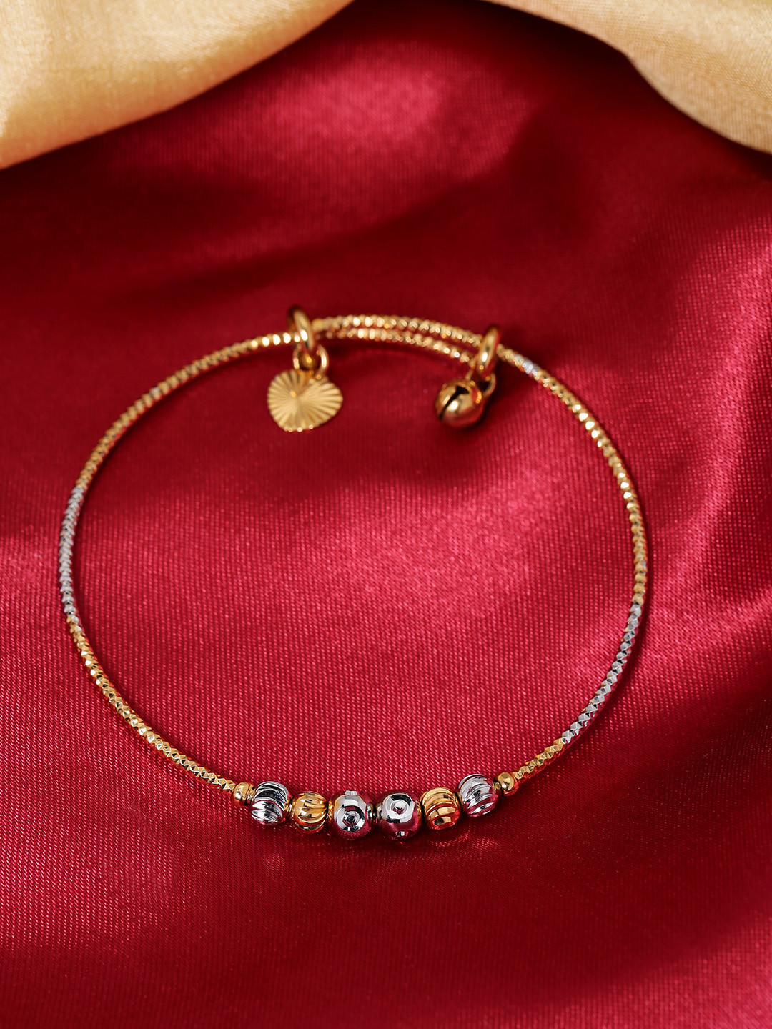 

Priyaasi Silver-Toned Antique Gold-Plated Beaded Bangle Style Bracelet