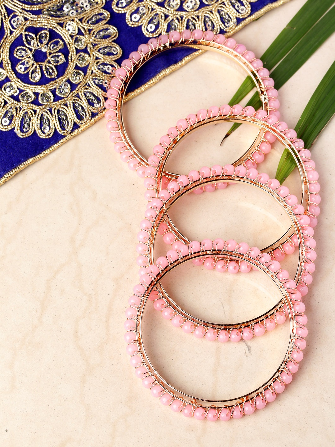 

Priyaasi Set of 4 Pink Gold-Plated Beaded Handcrafted Bangles